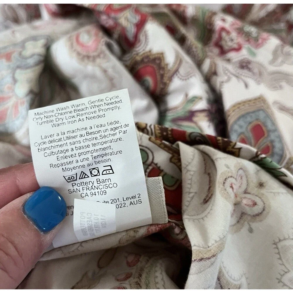 Pottery Barn King Duvet Cover Charlie 100% Organic Cotton Paisley